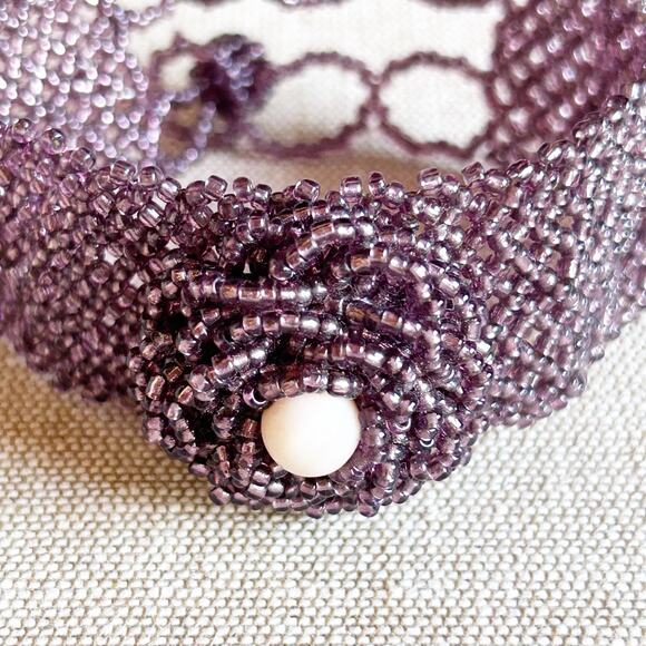 Purple Handbeaded Beadwork Rosette Bracelet - Picture 5 of 5